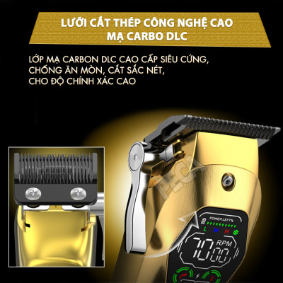 Tông đơ cắt tóc chuyên nghiệp Kemei KM-1698 lưỡi cắt mạ carbon DLC cao cấp công suất siêu mạnh 10W - Chính hãng