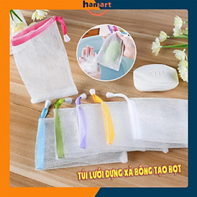 Túi Lưới Đựng Xà Phòng Tạo Bọt Xà Bông Tắm 2 Lớp Có Dây Rút Treo Tường Tiện Lợi Nhiều Màu