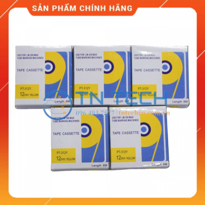 Nhãn in MAX PT-312Y - Chữ đen nền vàng 12MM x 8M - Dùng cho máy in ống MAX [Hàng nhập khẩu]