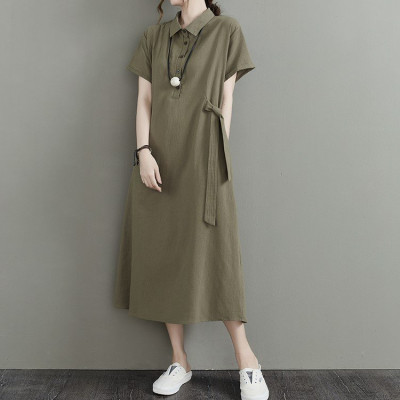 Đầm sơ mi nữ form rộng dáng dài có dây thắt nơ sườn phong cách vintage Hàn Quốc da61