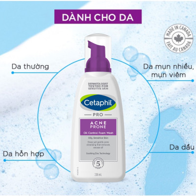 Sữa Rửa Mặt Tạo Bọt Cho Da Nhờn Mụn Cetaphil Pro Acne Prone Oil Control Foam Wash 236ml 