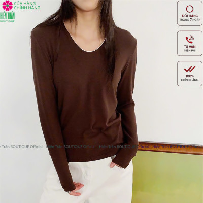 Áo phông nữ dài tay cổ tim Hiền Trần BOUTIQUE chất cotton dẻo cao cấp co giãn áo thun nữ tay dài thu đông A8