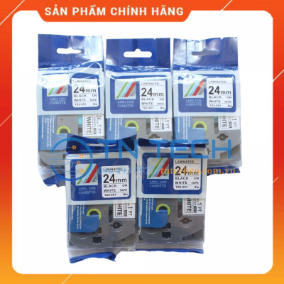 Nhãn In Tz2-251 - Đen nền trắng 24mm x 8m - Dùng cho máy in BROTHER - AIMO - PUTY [Hàng nhập khẩu]